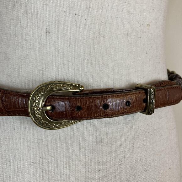 Vintage Horse Head Belt Medium Brown Leather Western Braided Cowgirl 90s Concho - Picture 2 of 10